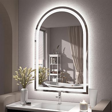 32"W x 43"H Arched Frontlit Glass Bathroom Vanity Mirror with Dimmable LED Lights and Fog-Free
