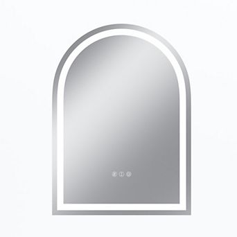 22"W x 30"H Arched Frontlit Glass Bathroom Vanity Mirror with Dimmable LED Lights and Fog-Free