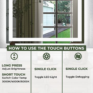 22"W x 30"H Arched Frontlit Glass Bathroom Vanity Mirror with Dimmable LED Lights and Fog-Free