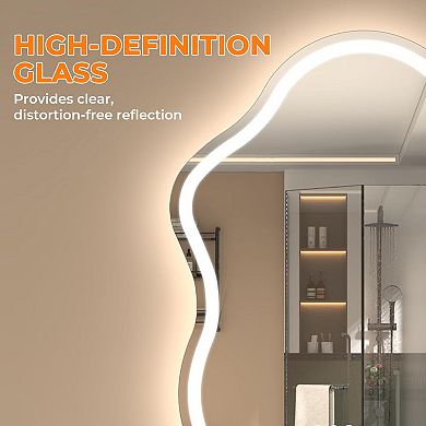 20"W x 36"H Frontlit Cloud-Shaped Glass Bathroom Vanity Mirror Dimmable LED Lights Fog-Free