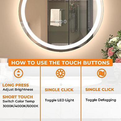 20"W x 36"H Frontlit Cloud-Shaped Glass Bathroom Vanity Mirror Dimmable LED Lights Fog-Free