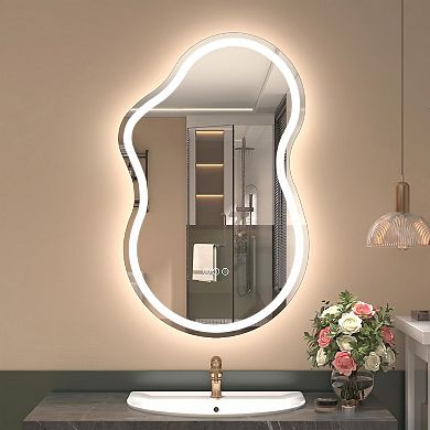 20"W x 36"H Frontlit Cloud-Shaped Glass Bathroom Vanity Mirror Dimmable LED Lights Fog-Free
