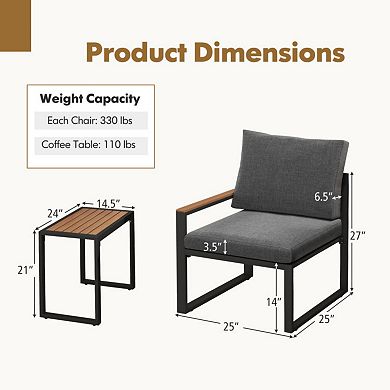 Clihome 3 Pieces Aluminum Frame Weatherproof Outdoor Conversation Set with Soft Cushions