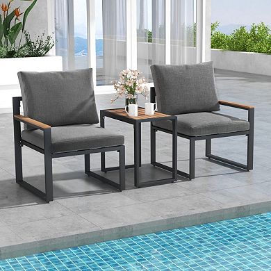 Clihome 3 Pieces Aluminum Frame Weatherproof Outdoor Conversation Set with Soft Cushions