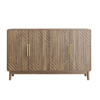 Storage Cabinet With Carved 4 Door Adjustable Layer Board