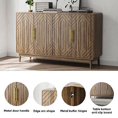 Storage Cabinet With Carved 4 Door Adjustable Layer Board