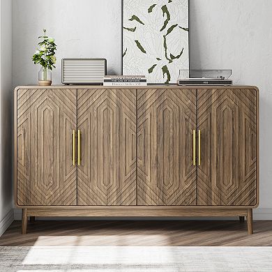Storage Cabinet With Carved 4 Door Adjustable Layer Board
