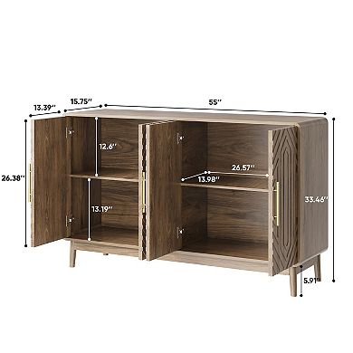 Storage Cabinet With Carved 4 Door Adjustable Layer Board