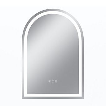 22"W x 32"H Arched Frontlit Glass Bathroom Vanity Mirror with Dimmable LED Lights and Fog-Free