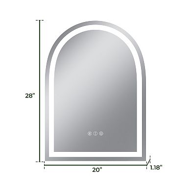 20"W x 28"H Arched Frontlit Glass Bathroom Vanity Mirror with Dimmable LED Lights and Fog-Free