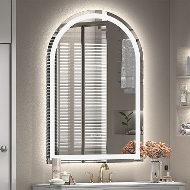 20"W x 28"H Arched Frontlit Glass Bathroom Vanity Mirror with Dimmable LED Lights and Fog-Free