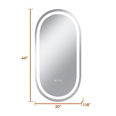 20"W x 40"H Round Frontlit Glass Bathroom Vanity Mirror Dimmable LED Fog-Free Horizontal or Vertical