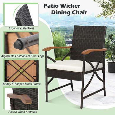 Clihome 5 Pieces Patio Rattan Dining Set with Acacia Wood Table & Armrests