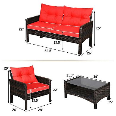 Clihome 4 Pieces Patio Rattan Sofa Set Free-Combination with Cushion & Coffee Table
