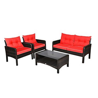 Clihome 4 pc Patio Rattan Sofa Set Free-Combination with Cushion & Coffee Table