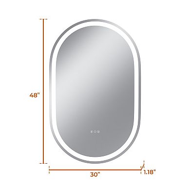 30"W x 48"H Round Frontlit Glass Bathroom Vanity Mirror Dimmable LED Fog-Free Horizontal or Vertical
