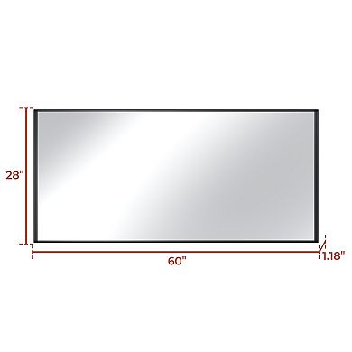 60"W x 28"H Aluminum Alloy Frame Bathroom Mirror Without Lighting Horizontal or Vertical Use