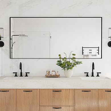 60"W x 28"H Aluminum Alloy Frame Bathroom Mirror Without Lighting Horizontal or Vertical Use