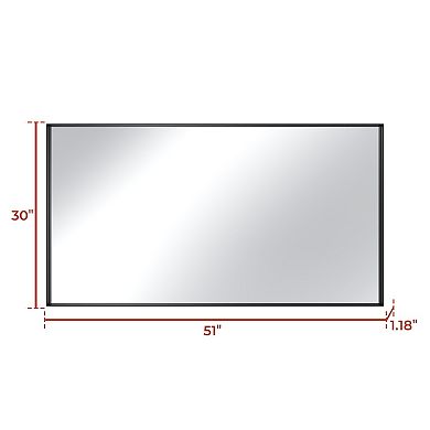 51"W x 30"H Aluminum Alloy Frame Bathroom Mirror Without Lighting Horizontal or Vertical Use