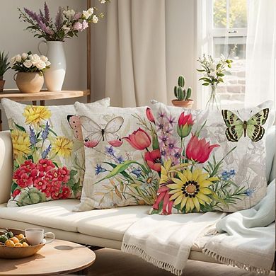 Linen Throw Pillow Covers Set Durable Floral Butterfly Farmhouse Decor
