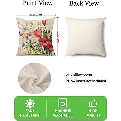 Linen Throw Pillow Covers Set Durable Floral Butterfly Farmhouse Decor