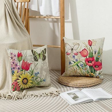 Linen Throw Pillow Covers Set Durable Floral Butterfly Farmhouse Decor