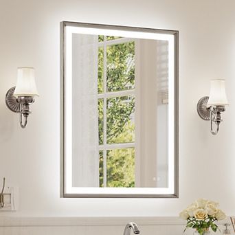 Modern LED Bathroom Mirror, Beveled Frame Bathroom Mirror for Over Sink, Wall Mirror for Home Decor