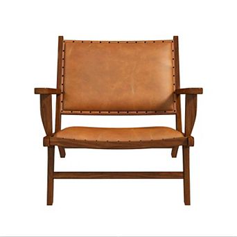 Mid-Century Modern Leather Arm Chair with Walnut-Finished Legs