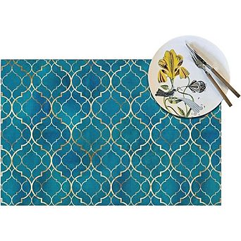 Blue Teal and Gold Modern Placemats Set of 4 Linen Table Mats