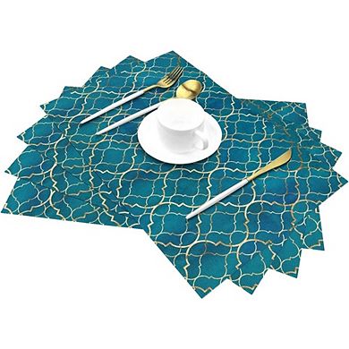 Blue Teal and Gold Modern Placemats Set of 4 Linen Table Mats