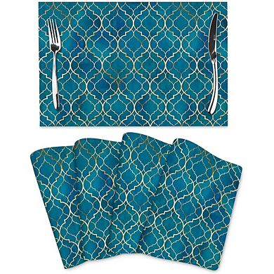 Blue Teal and Gold Modern Placemats Set of 4 Linen Table Mats