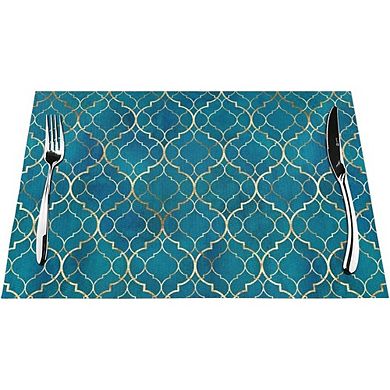 Blue Teal and Gold Modern Placemats Set of 4 Linen Table Mats