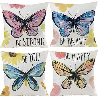 Butterfly Throw Pillow Covers Set Cotton Linen Durable Decorative Cushion Case