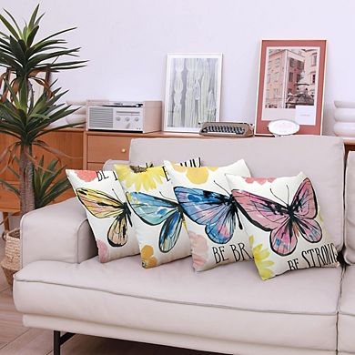 Butterfly Throw Pillow Covers Set Cotton Linen Durable Decorative Cushion Case