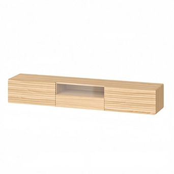 63" Floating TV Stand Cabinet, Fluted Entertainment Center with Remote Control for LED Lights