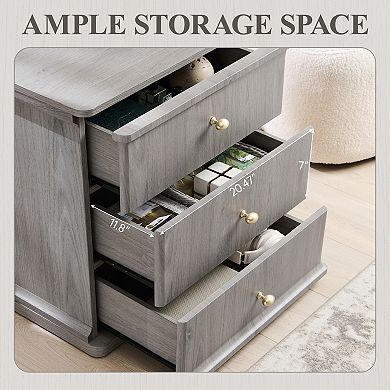 3-Drawer Nightstand w/ Charging Station, 23" Modern Bedside Table, End Table for Bedroom Living Room