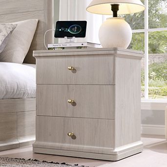 3-Drawer Nightstand w/ Charging Station, 23" Modern Bedside Table, End Table for Bedroom Living Room