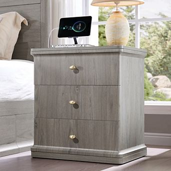 3-Drawer Nightstand w/ Charging Station, 23" Modern Bedside Table, End Table for Bedroom Living Room