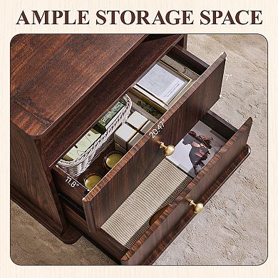 23.6" Nightstand with Charging Station, Modern Bedside Table w/ 2 Drawers & Open Shelf for Bedroom
