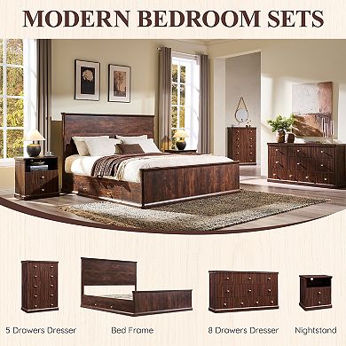 23.6" Nightstand with Charging Station, Modern Bedside Table w/ 2 Drawers & Open Shelf for Bedroom