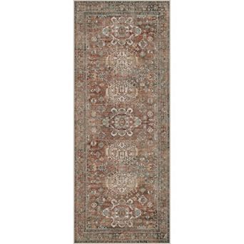 GENIMO Machine Washable Vintage Print Runner Rug Non-Slip, Low Pile, Ultra Thin