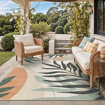 GENIMO Waterproof Leaf Indoor Outdoor Rug Non-Shedding, Easy-Care