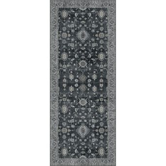 GENIMO Machine Washable Boho Vintage Runner Rug Non-Slip TPE Backing, Thin, Dark Gray