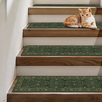 GENIMO Non-Slip Reusable Stair Treads 8" x 30" 15-Pack TPE Backing, Residue-Free, Vintage Floral