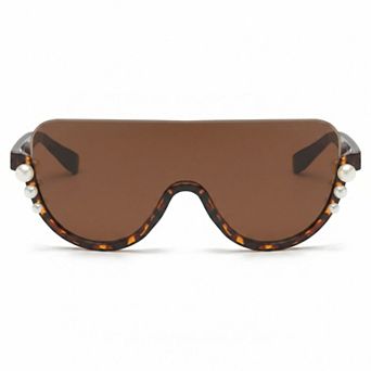 Oversized Square Half Frame Sunglasses with Pearl Accent Design for Fashion-Forward Look