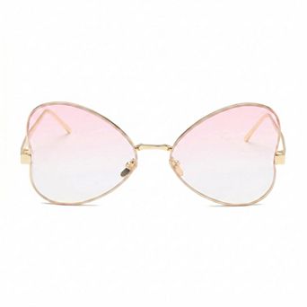 Round Oval Fashion Polarized Sunglasses with Lightweight Metal Frame and Gradient Lenses