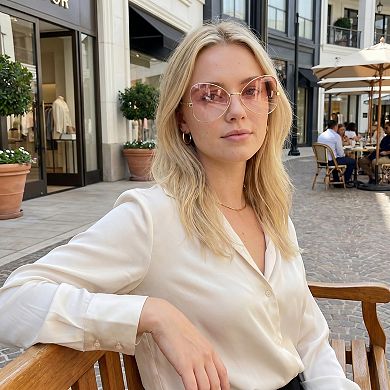 Round Oval Fashion Polarized Sunglasses with Lightweight Metal Frame and Gradient Lenses