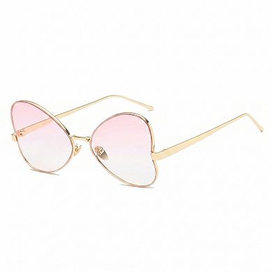 Round Oval Fashion Polarized Sunglasses with Lightweight Metal Frame and Gradient Lenses