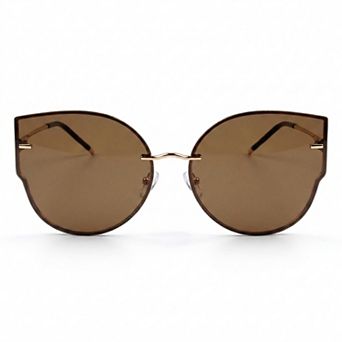 Oversized Round Cat Eye Sunglasses with Gradient Brown Lenses and Fashionable Metal Accents