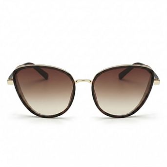 Cat Eye Oversized Round Sunglasses with Gradient Lens and Tortoise Frame